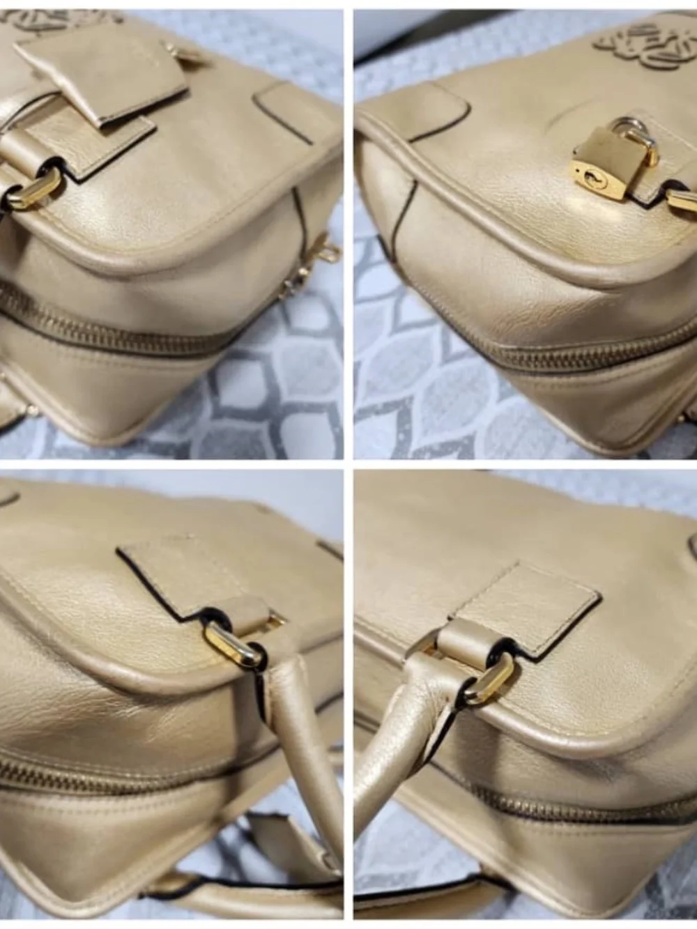 Authentic LOEWE Metallic Goatskin Amazona 36 Shoulder Bag Gold